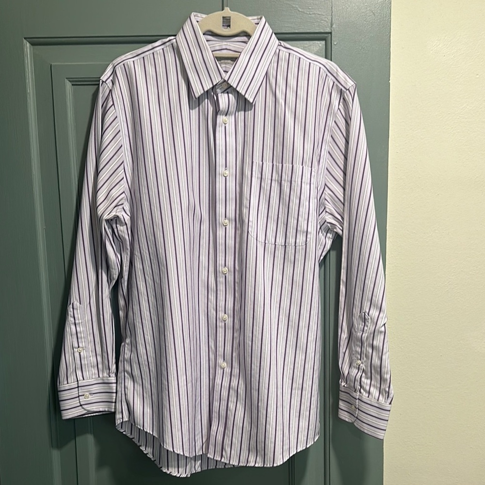 Nordstrom White and Purple Dress Shirt Traditional Fit